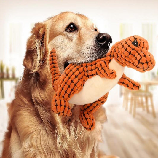 Dinosaurier Hundespielzeug – Plüsch mit Quietscher | Für kleine & große Hunde (25 cm / 50 cm) - 4every1shop.de